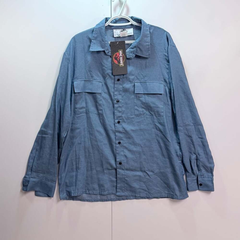 NWT! Jurassic Park Dr. Grant Costume Long Sleeve Button Up Shirt Blue Size XL